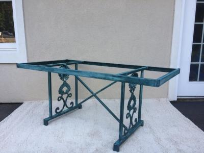 Turquoise Finish Aluminum Dolphin and Sea Shell Glass Top Dining Table