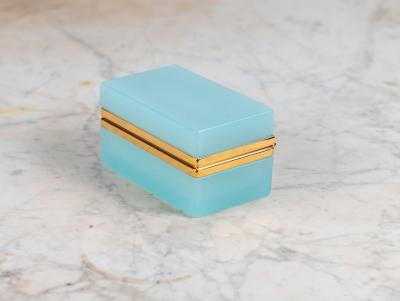 Turquoise Opaline Rectangular box with Brass Mounts France Early 20th C 