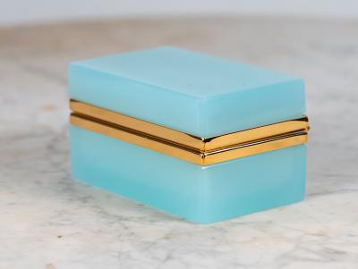 Turquoise Opaline Rectangular box with Brass Mounts France Early 20th C 