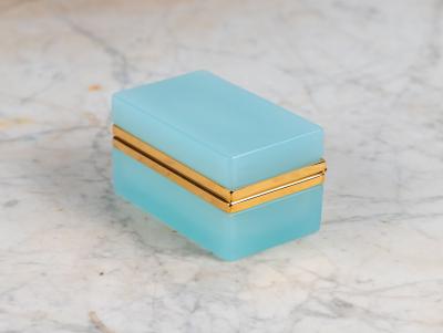 Turquoise Opaline Rectangular box with Brass Mounts France Early 20th C 
