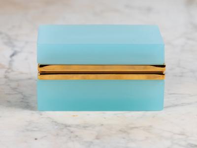 Turquoise Opaline Rectangular box with Brass Mounts France Early 20th C 