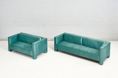 Turquoise Postmodern Cubic Settee 1970