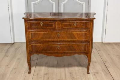 Tuscan 1890s Walnut and Mahogany Four Drawer Commode with Banding Inlay