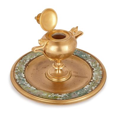 Twelve 19th Century painted and gilt metal desk accessories