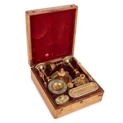 Twelve 19th Century painted and gilt metal desk accessories