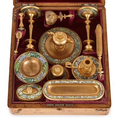 Twelve 19th Century painted and gilt metal desk accessories