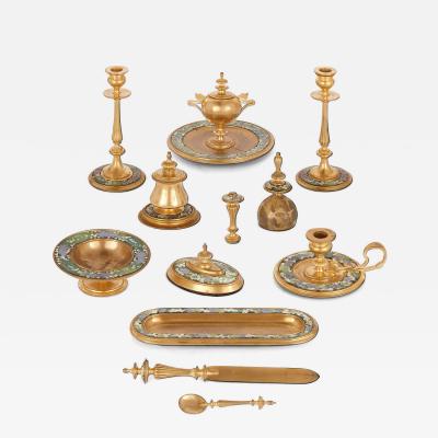 Twelve 19th Century painted and gilt metal desk accessories