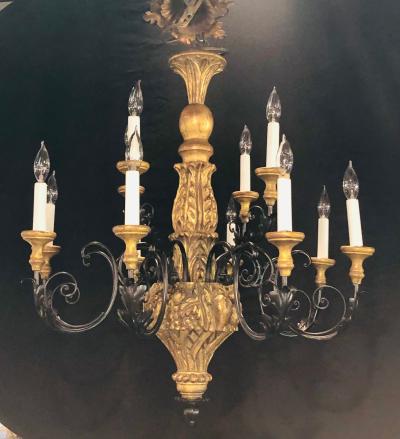 Twelve Light Italian Parcel Gilt Decorated Chandelier with Canopy