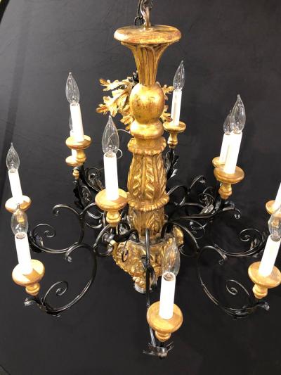 Twelve Light Italian Parcel Gilt Decorated Chandelier with Canopy