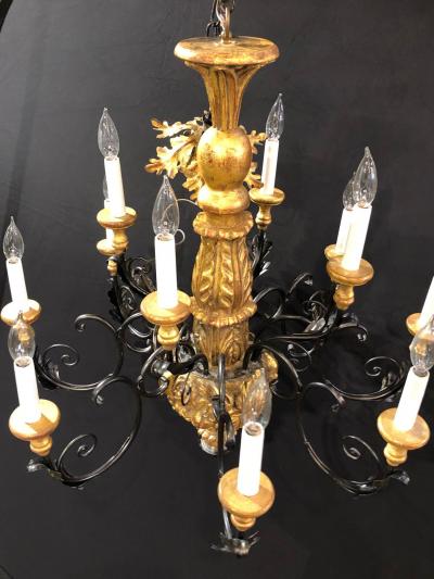 Twelve Light Italian Parcel Gilt Decorated Chandelier with Canopy