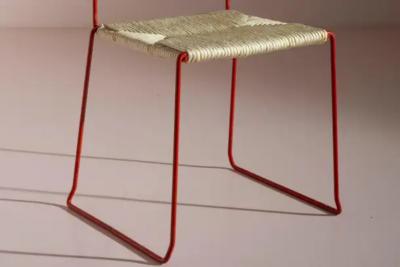 Twelve Stackable Chairs with Iron Frame and papercord Seat Backrest Italy 1980s