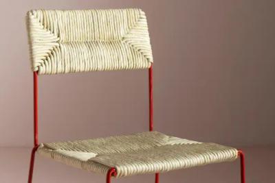 Twelve Stackable Chairs with Iron Frame and papercord Seat Backrest Italy 1980s