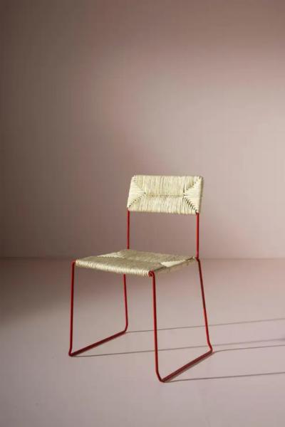 Twelve Stackable Chairs with Iron Frame and papercord Seat Backrest Italy 1980s