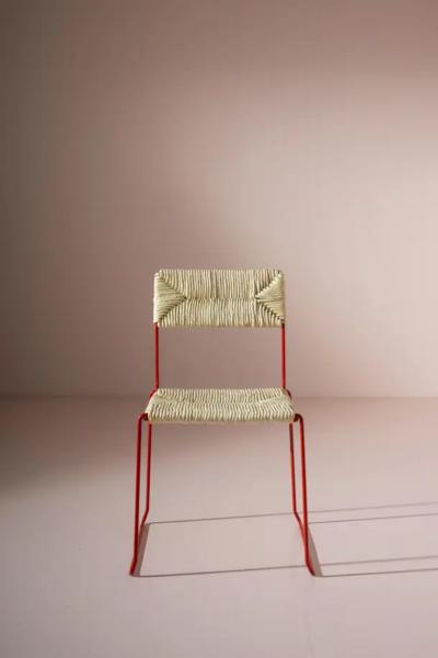 Twelve Stackable Chairs with Iron Frame and papercord Seat Backrest Italy 1980s