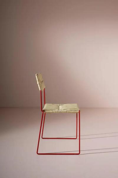 Twelve Stackable Chairs with Iron Frame and papercord Seat Backrest Italy 1980s