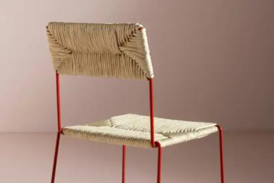 Twelve Stackable Chairs with Iron Frame and papercord Seat Backrest Italy 1980s