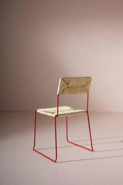 Twelve Stackable Chairs with Iron Frame and papercord Seat Backrest Italy 1980s