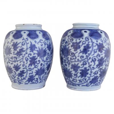 Two 17th century Dutch Delft Lotus Jars