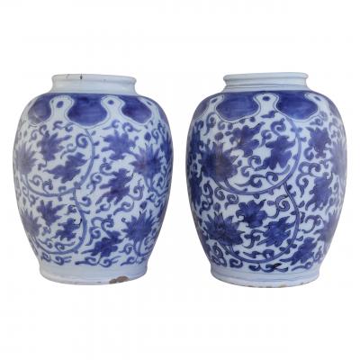 Two 17th century Dutch Delft Lotus Jars
