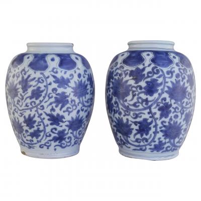 Two 17th century Dutch Delft Lotus Jars