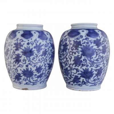 Two 17th century Dutch Delft Lotus Jars