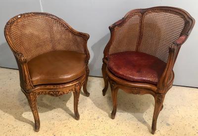 Two 18th Century French Caned Bergere de Bureau a Compatible Pair