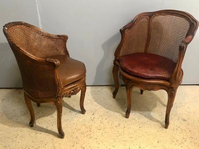 Two 18th Century French Caned Bergere de Bureau a Compatible Pair