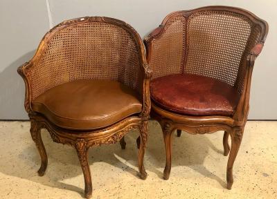Two 18th Century French Caned Bergere de Bureau a Compatible Pair