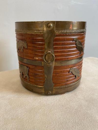 Two 19th Century Anglo Indian Brass Bound Turned Wood Peat Buckets