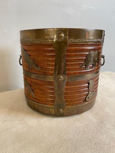 Two 19th Century Anglo Indian Brass Bound Turned Wood Peat Buckets