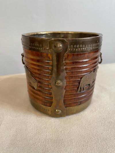 Two 19th Century Anglo Indian Brass Bound Turned Wood Peat Buckets