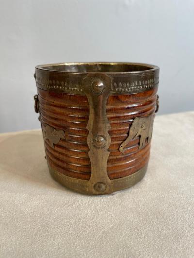 Two 19th Century Anglo Indian Brass Bound Turned Wood Peat Buckets