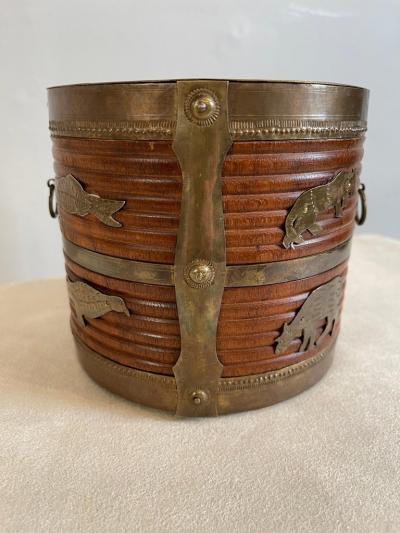 Two 19th Century Anglo Indian Brass Bound Turned Wood Peat Buckets