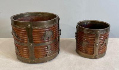 Two 19th Century Anglo Indian Brass Bound Turned Wood Peat Buckets