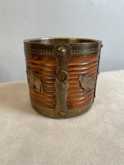 Two 19th Century Anglo Indian Brass Bound Turned Wood Peat Buckets
