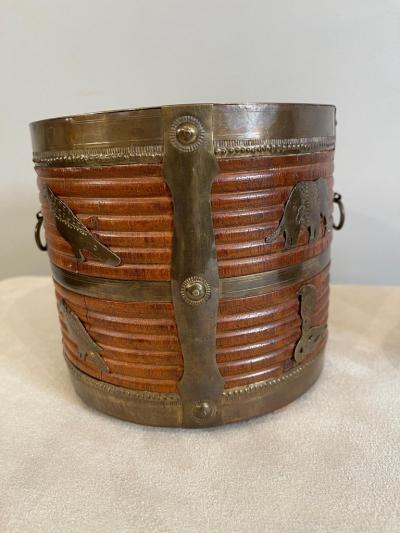 Two 19th Century Anglo Indian Brass Bound Turned Wood Peat Buckets