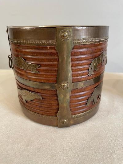 Two 19th Century Anglo Indian Brass Bound Turned Wood Peat Buckets