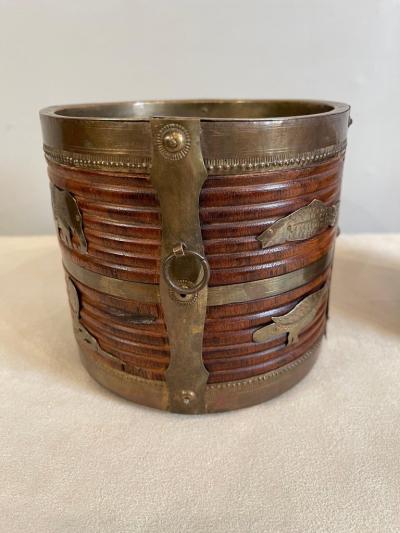 Two 19th Century Anglo Indian Brass Bound Turned Wood Peat Buckets