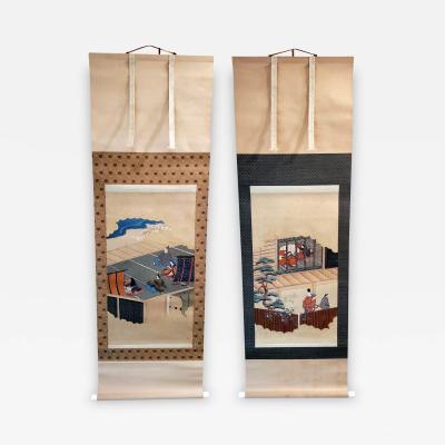 Two Antique Japanese Hanging Scroll Paintings