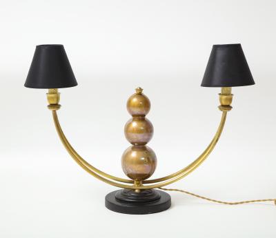 Two Arm Brass Table Lamp with Murano Glass Ball Stem