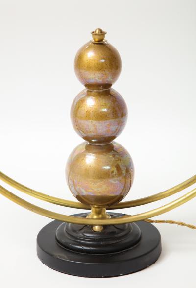 Two Arm Brass Table Lamp with Murano Glass Ball Stem