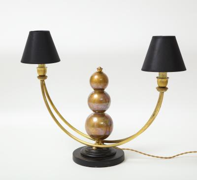 Two Arm Brass Table Lamp with Murano Glass Ball Stem