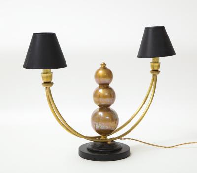 Two Arm Brass Table Lamp with Murano Glass Ball Stem