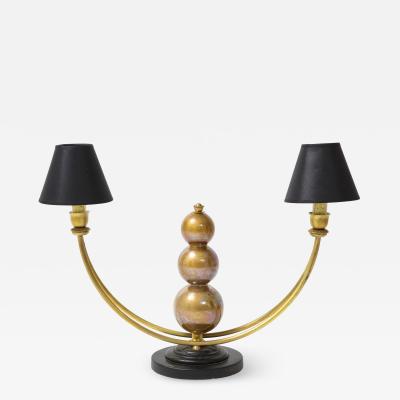 Two Arm Brass Table Lamp with Murano Glass Ball Stem