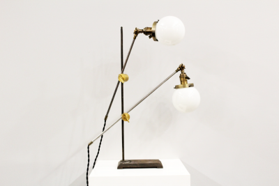 Two Arm Metal Table Lamp with Globe Bulbs