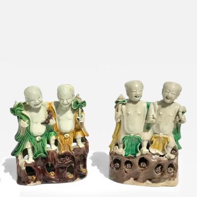 Two Chinese Famille Verte Porcelain HeHe Groups Kangxi Period
