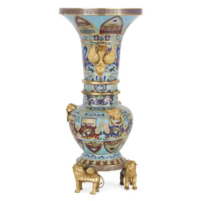 Two Chinese gilt bronze mounted cloisonn enamel vases