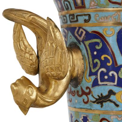 Two Chinese gilt bronze mounted cloisonn enamel vases