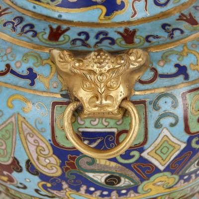 Two Chinese gilt bronze mounted cloisonn enamel vases