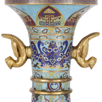 Two Chinese gilt bronze mounted cloisonn enamel vases
